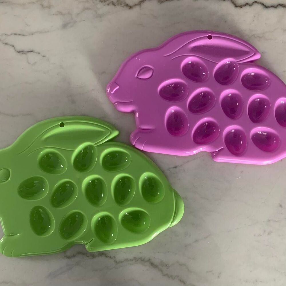 Set of 2 bunny rabbit Easter egg or deviled egg holders spring decor
